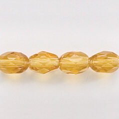Bead, Czech firepolish, 7x5mm faceted oval, LIGHT TOPAZ