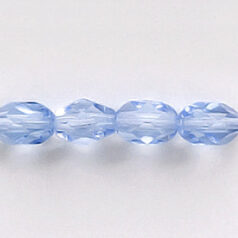 Bead, Czech firepolish, 7x5mm faceted oval, LIGHT SAPPHIRE