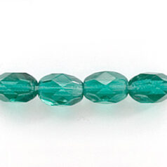 Bead, Czech firepolish, 7x5mm faceted oval, TEAL GREEN
