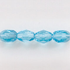 Bead, Czech firepolish, 7x5mm faceted oval, LIGHT AQUA