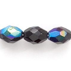 Bead, Czech firepolish, 9x7mm faceted oval AB, Black