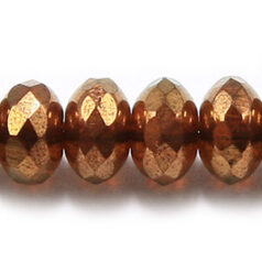Bead, Czech firepolish, 9mm faceted rondelle - Dark Topaz Copper Coat