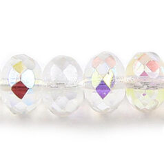 Bead, Czech firepolish, 9mm faceted rondelle AB, CRYSTAL