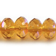 Bead, Czech firepolish, 9mm faceted rondelle AB, LIGHT TOPAZ