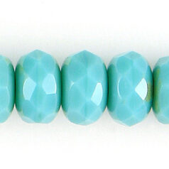 Bead, Czech firepolish, 7mm faceted rondelle, GREEN TURQUOISE TRAVERTINE