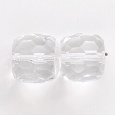 Bead, Czech firepolish, 12x14mm faceted barrel, CRYSTAL