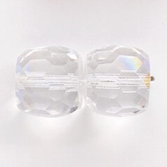Bead, Czech firepolish, 12x14mm faceted barrel, CRYSTAL AB