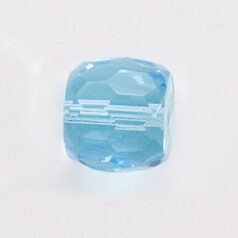 Bead, Czech firepolish, 12x14mm faceted barrel, LIGHT AQUA