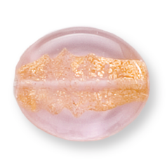 Bead, Preciosa Czech Handmade Lampwork Beads, 20x12mm Flat Oval Goldfoil - Rosaline