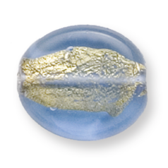 Bead, Preciosa Czech Handmade Lampwork Beads, 20x12mm Flat Oval Goldfoil - Sapphire