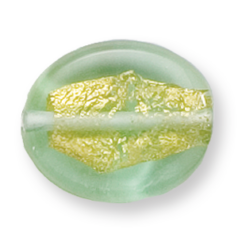 Bead, Preciosa Czech Handmade Lampwork Beads, 20x12mm Flat Oval Goldfoil - Peridot