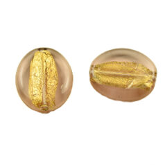 Bead, Preciosa Czech Handmade Lampwork Beads, 20x12mm Flat Oval Goldfoil - Lt Amethyst