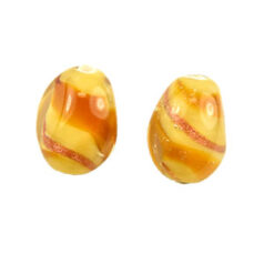 Bead, Preciosa Czech Handmade Lampwork Beads, 12x9mm Oval Nugget Goldswirl Two-Tone - Caramel
