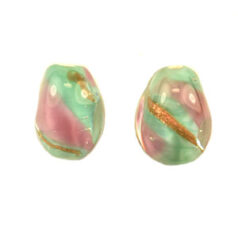 Bead, Preciosa Czech Handmade Lampwork Beads, 12x9mm Oval Nugget Goldswirl Two-Tone - Blue Pink