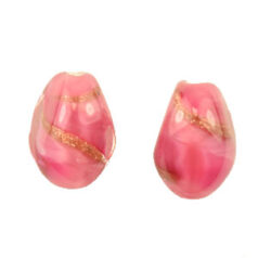 Bead, Preciosa Czech Handmade Lampwork Beads, 12x9mm Oval Nugget Goldswirl Two-Tone - Rose