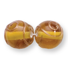 Bead, Preciosa Czech Handmade Lampwork Beads, 12mm Round Gold Spiral - Topaz