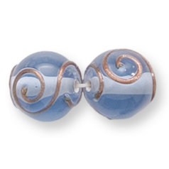 Bead, Preciosa Czech Handmade Lampwork Beads, 12mm Round Gold Spiral - Light Sapphire