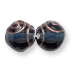 Bead, Preciosa Czech Handmade Lampwork Beads, 12mm Round Gold Spiral - Montana Blue