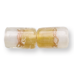 Bead, Preciosa Czech Handmade Lampwork Beads, 12x8mm Tube Two-Tone Goldswirl - Beige/White
