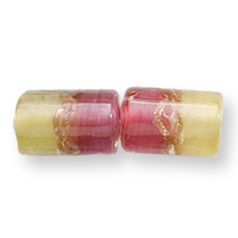Bead, Preciosa Czech Handmade Lampwork Beads, 12x8mm Tube Two-Tone Goldswirl - Rose/Beige