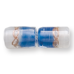 Bead, Preciosa Czech Handmade Lampwork Beads, 12x8mm Tube Two-Tone Goldswirl - Blue/White