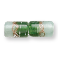 Bead, Preciosa Czech Handmade Lampwork Beads, 12x8mm Tube Two-Tone Goldswirl - Emerald/Seafoam