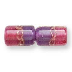 Bead, Preciosa Czech Handmade Lampwork Beads, 12x8mm Tube Two-Tone Goldswirl - Purple/Rose