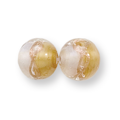Bead, Preciosa Czech Handmade Lampwork Beads, 10mm Round Two-Tone Goldswirl - Beige/White