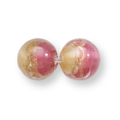 Bead, Preciosa Czech Handmade Lampwork Beads, 10mm Round Two-Tone Goldswirl - Rose/Beige