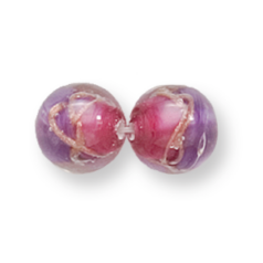 Bead, Preciosa Czech Handmade Lampwork Beads, 10mm Round Two-Tone Goldswirl - Purple/Rose