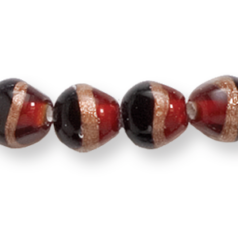 Bead, Preciosa Czech Handmade Lampwork Beads, 8mm Nugget Goldstripe Lampbead-Red/Black