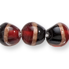 Bead, Preciosa Czech Handmade Lampwork Beads, 10mm Nugget Goldstripe Lampbead-Red/Black