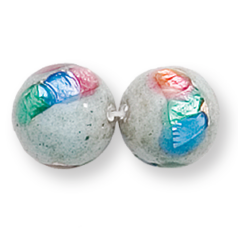 Bead, Preciosa Czech Handmade Lampwork Beads, 12mm Round Multicolour Tile - Green Gold dust