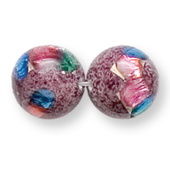 Bead, Preciosa Czech Handmade Lampwork Beads, 12mm Round Multicolour Tile - Purple Stone