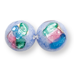 Bead, Preciosa Czech Handmade Lampwork Beads, 12mm Round Multicolour Tile - Blue Stone