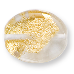 Bead, Preciosa Czech Handmade Lampwork Beads, 22x18mm Flat Oval w/Goldfoil - Crystal