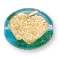 Bead, Preciosa Czech Handmade Lampwork Beads, 22x18mm Flat Oval w/Goldfoil - Lt. Aqua