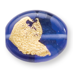 Bead, Preciosa Czech Handmade Lampwork Beads, 22x18mm Flat Oval w/Goldfoil - Dark Blue