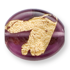 Bead, Preciosa Czech Handmade Lampwork Beads, 22x18mm Flat Oval w/Goldfoil - Amethyst