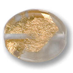Bead, Preciosa Czech Handmade Lampwork Beads, 22x18mm Flat Oval w/Goldfoil - Grey