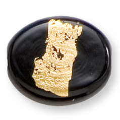 Bead, Preciosa Czech Handmade Lampwork Beads, 22x18mm Flat Oval w/Goldfoil - Jet Black