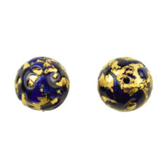 Bead, Preciosa Czech Handmade Lampwork Beads, 12mm Round Goldfoil Outside - Cobalt