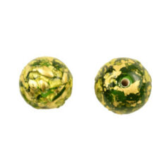 Bead, Preciosa Czech Handmade Lampwork Beads, 12mm Round Goldfoil Outside - Olivine
