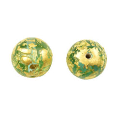Bead, Preciosa Czech Handmade Lampwork Beads, 12mm Round Goldfoil Outside - Lt Aqua