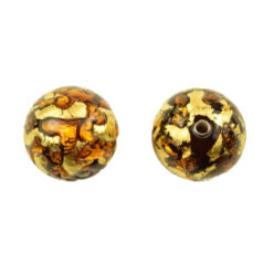 Bead, Preciosa Czech Handmade Lampwork Beads, 12mm Round Goldfoil Outside - Dk Topaz