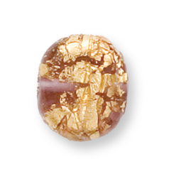 Bead, Preciosa Czech Handmade Lampwork Beads, 12mm Flat Oval Goldfoil Out - Lt Amethyst