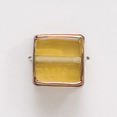 Bead, Preciosa Czech Handmade Lampwork Beads, 13mm Square w/Gold Edge - Pale Topaz