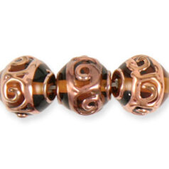 Bead, Preciosa Czech Handmade Lampwork Beads, 12mm Round Goldwire Spiral Band - Topaz