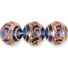 Bead, Preciosa Czech Handmade Lampwork Beads, 12mm Round Goldwire Spiral Band - Capri Blue