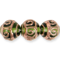 Bead, Preciosa Czech Handmade Lampwork Beads, 12mm Round Goldwire Spiral Band - Olivine